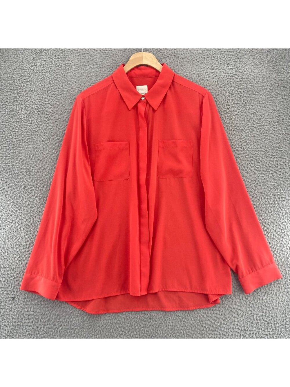 Chicos Shirt Womens 2 US Large Red Hidden Placket Button Up Long Sleeve Collared
